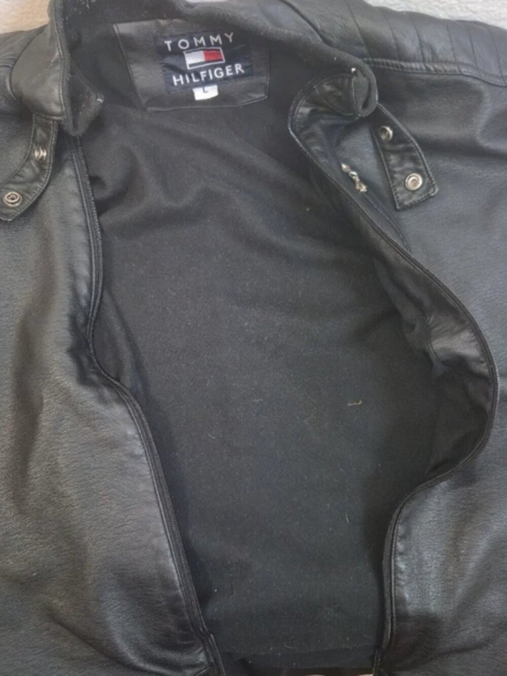 Tommy Hilfiger Black Faux Leather Moto Jacket Men’s Vintage Y2K Style - Picture 6 of 9